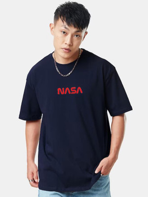 Organic Chics Graphic Print Men Round Neck Navy Blue T-Shirt
