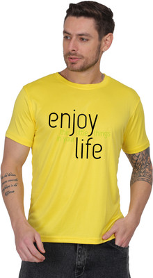 febb Graphic Print Men Round Neck Yellow T-Shirt