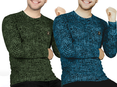 AVOLT Printed Men Round Neck Green, Dark Blue T-Shirt
