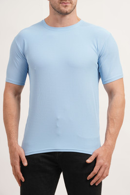 Pavis Solid Men Round Neck Blue T-Shirt