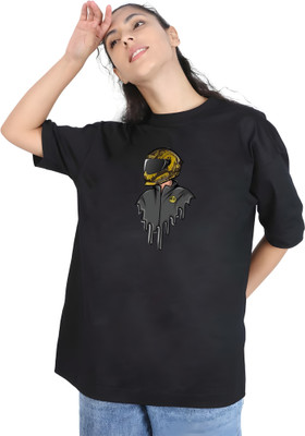 Kaido Printed Women Round Neck Black T-Shirt