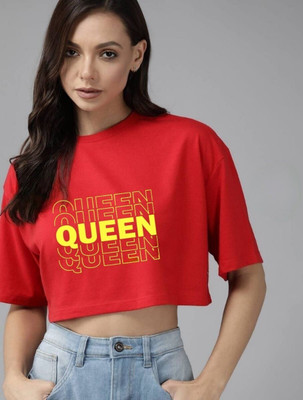 SPOWEARY Printed Women Round Neck Red T-Shirt
