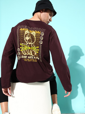 DIFFERENCE OF OPINION Graphic Print Men Round Neck Maroon T-Shirt
