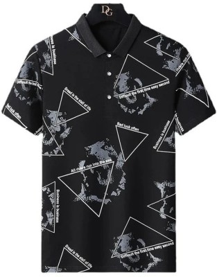 KALP CRAZE Printed Men Polo Neck Black T-Shirt