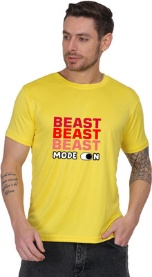 AZAADGARMENT Printed Men Round Neck Yellow T-Shirt