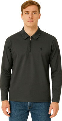 HOTMOD Solid Men Polo Neck Black T-Shirt