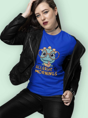 Clori Solid Women Round Neck Blue T-Shirt
