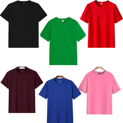 TTFE Solid Men Round Neck Black, Light Green, Red, Maroon, Dark Blue, Pink T-Shirt