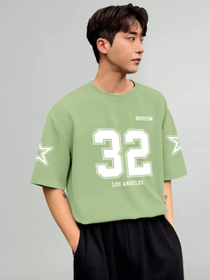 Manlino Graphic Print Men Round Neck Light Green T-Shirt