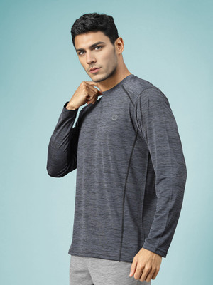 CHKOKKO Self Design Men Round Neck Grey T-Shirt