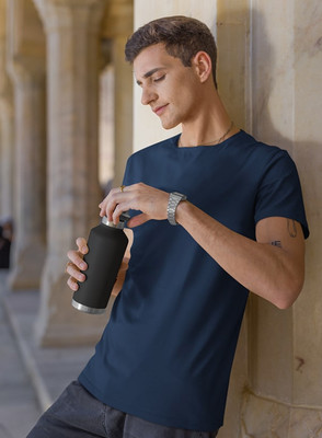 Hazuku Solid Men Round Neck Dark Green T-Shirt