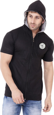 tfurnish Printed Men Hooded Neck Black T-Shirt