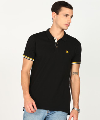 WROGN Solid Men Polo Neck Black T-Shirt