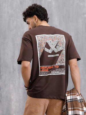 WROGN Solid Men Crew Neck Brown T-Shirt