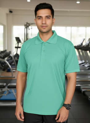 ANAND Solid Men Mandarin Collar Green T-Shirt