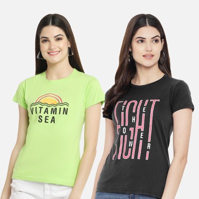 Fabflee Casual Printed Women Light Green, Black Top