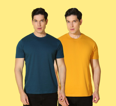 WOOSTRO Printed, Solid Men Round Neck Green, Yellow T-Shirt