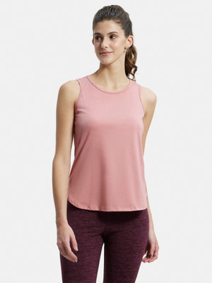 JOCKEY Solid Women Round Neck Pink T-Shirt