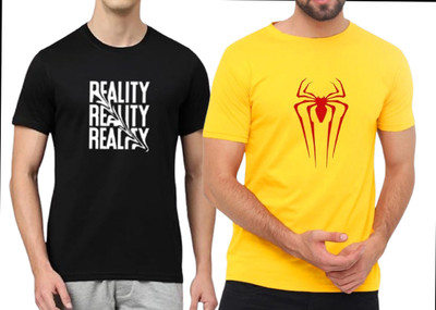 KNETLY Printed Men Round Neck Black, Yellow T-Shirt