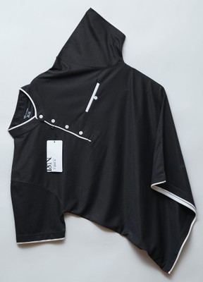 N AND J Solid Men Mandarin Collar Black T-Shirt