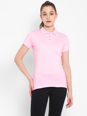 Ap'pulse Solid Women Polo Neck Pink T-Shirt