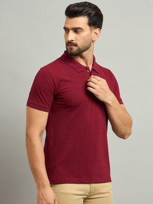 Bodybett Solid Men Polo Neck Maroon T-Shirt