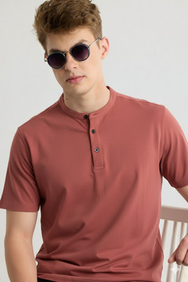 Jai Textiles Solid Men Henley Neck Orange T-Shirt