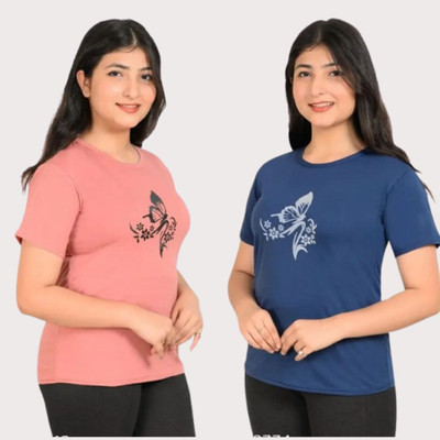 DIVYASTRI FASHION Printed Women Round Neck Reversible Black, Pink T-Shirt