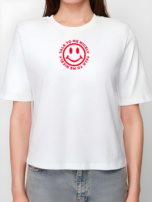 Kaido Printed Women Round Neck White T-Shirt