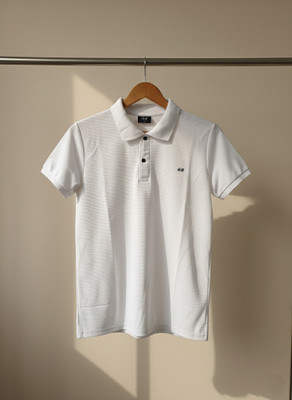 Ajmir Style Hub Self Design Men Polo Neck White T-Shirt
