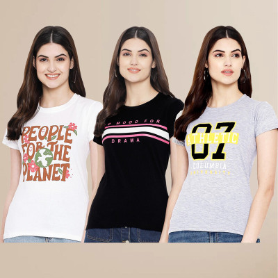 METRONAUT Printed Women Round Neck Multicolor T-Shirt