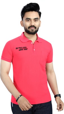 DyrectDeals Embroidered Men Polo Neck Pink T-Shirt