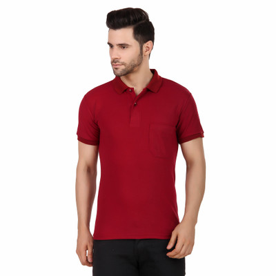 Urban Rod Solid Men Polo Neck Maroon T-Shirt