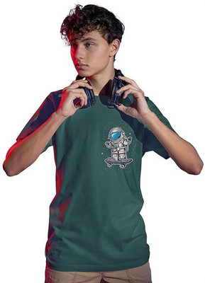 Carbonyte Printed Men Round Neck Green T-Shirt