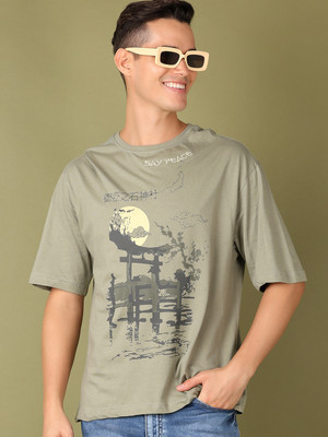 V-MART Printed Men Round Neck Green T-Shirt