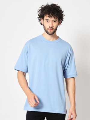 IMSA MODA Solid Men Round Neck Light Blue T-Shirt