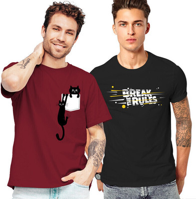 FADMARK Printed Men Round Neck Maroon, Black T-Shirt