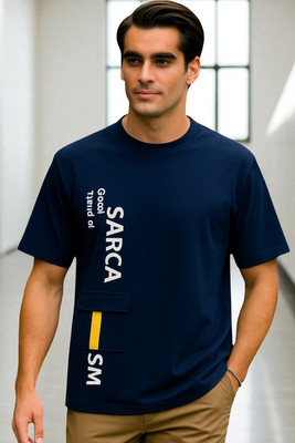 Autna Printed Men Round Neck Navy Blue T-Shirt