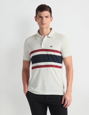 Arrow Sport Striped Men Polo Neck White T-Shirt