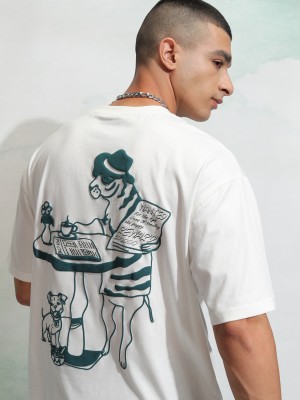 HIGHLANDER Printed Men Round Neck White T-Shirt