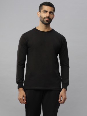 N AND J Solid Men Round Neck Black T-Shirt