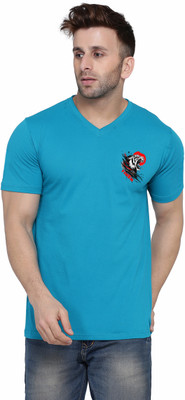 GEUM Solid Men V Neck Light Green T-Shirt