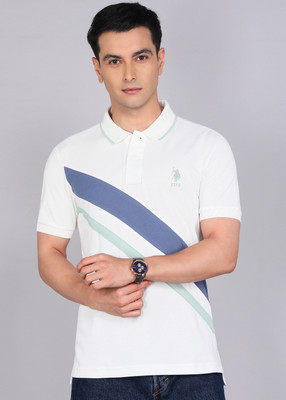U.S. POLO ASSN. Printed Men Polo Neck White T-Shirt