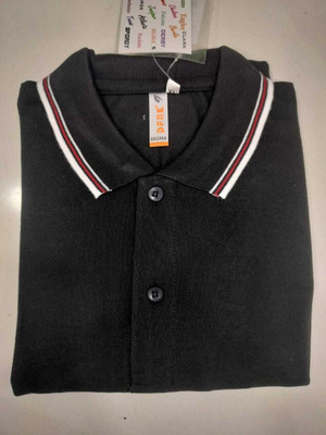 bhomik Solid Men Polo Neck Black T-Shirt