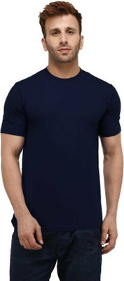 ZOYLOR Solid Men Round Neck Navy Blue T-Shirt