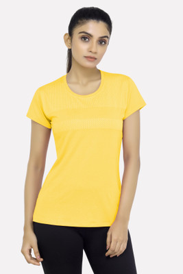 Laasa Sports Printed Women Crew Neck Yellow T-Shirt