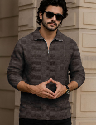 Force Self Design Men Polo Neck Brown T-Shirt