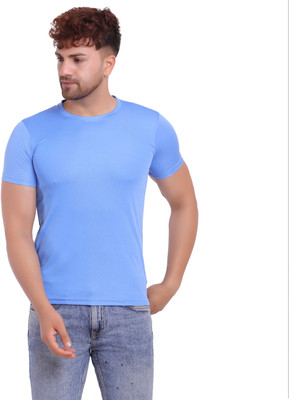 KASPY Solid Men Round Neck Reversible Blue T-Shirt