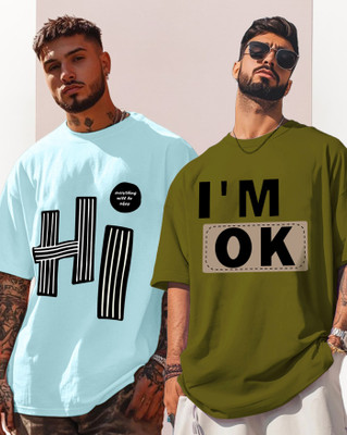 ENITOR Printed Men Round Neck Light Blue, Green T-Shirt