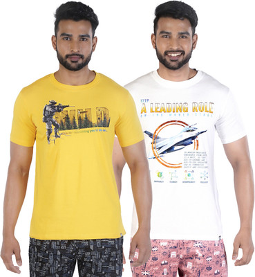 COLORS by Rupa Frontline Graphic Print Men Round Neck Yellow, White T-Shirt